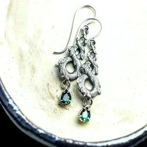 New Sterling Silver Emerald Vine Drop Earrings